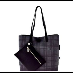 Plaid Checker Print Reversible 2 in 1 Tote